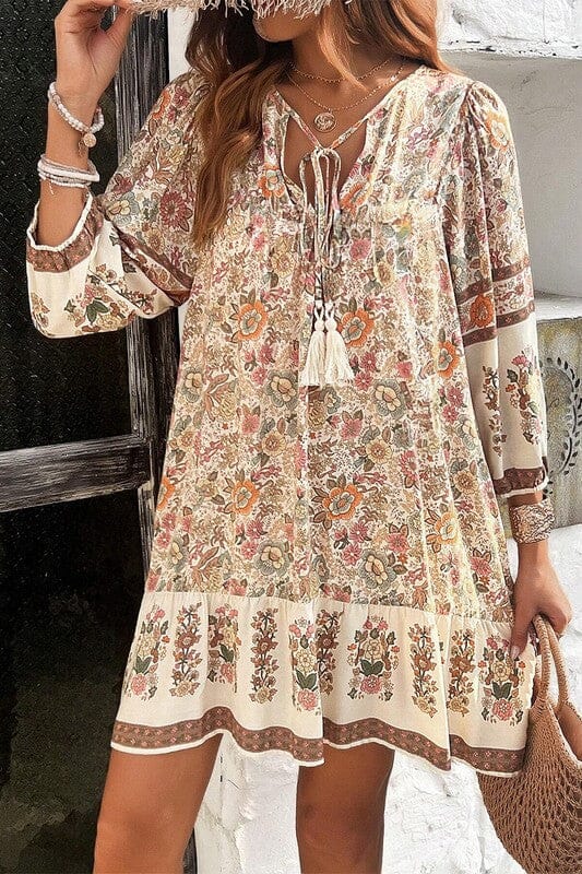 Cream Floral Boho Dress Kentce