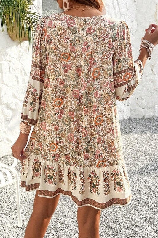 Cream Floral Boho Dress Kentce