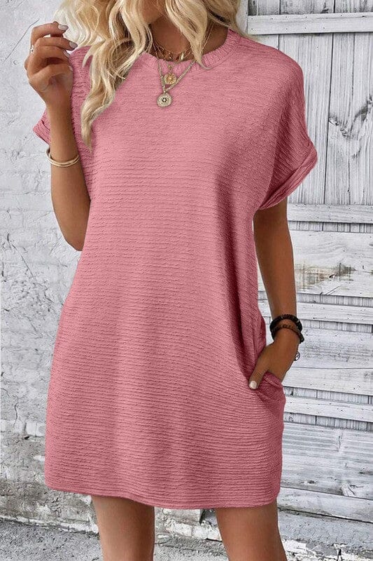 Crinkle Textured Everyday Dress Shewin small Pink