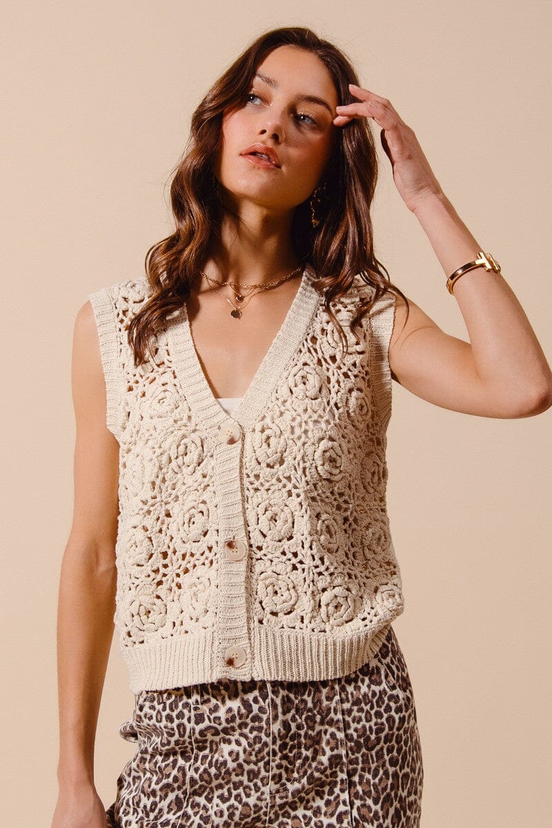 CROCHET BUTTON FRONT SWEATER TOP So Me