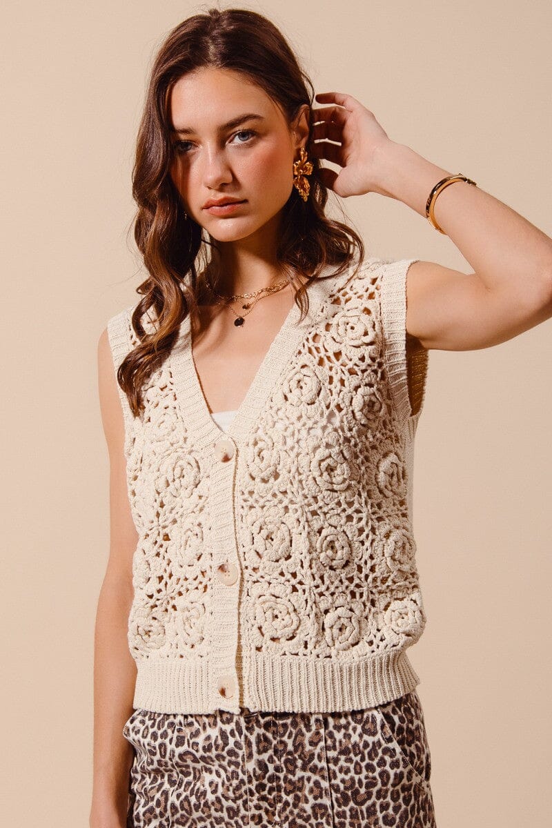 CROCHET BUTTON FRONT SWEATER TOP So Me