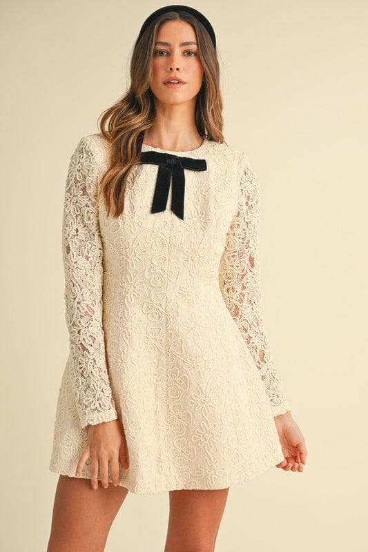 Crochet Flare Dress with Bow Detail Mable