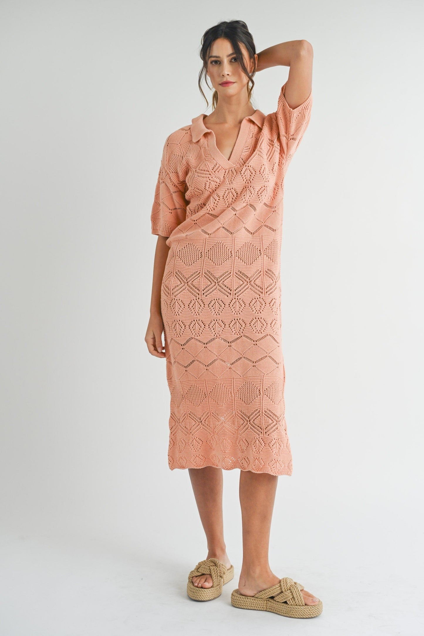 CROCHET SWEATER COLLARED MIDI DRESS Mable