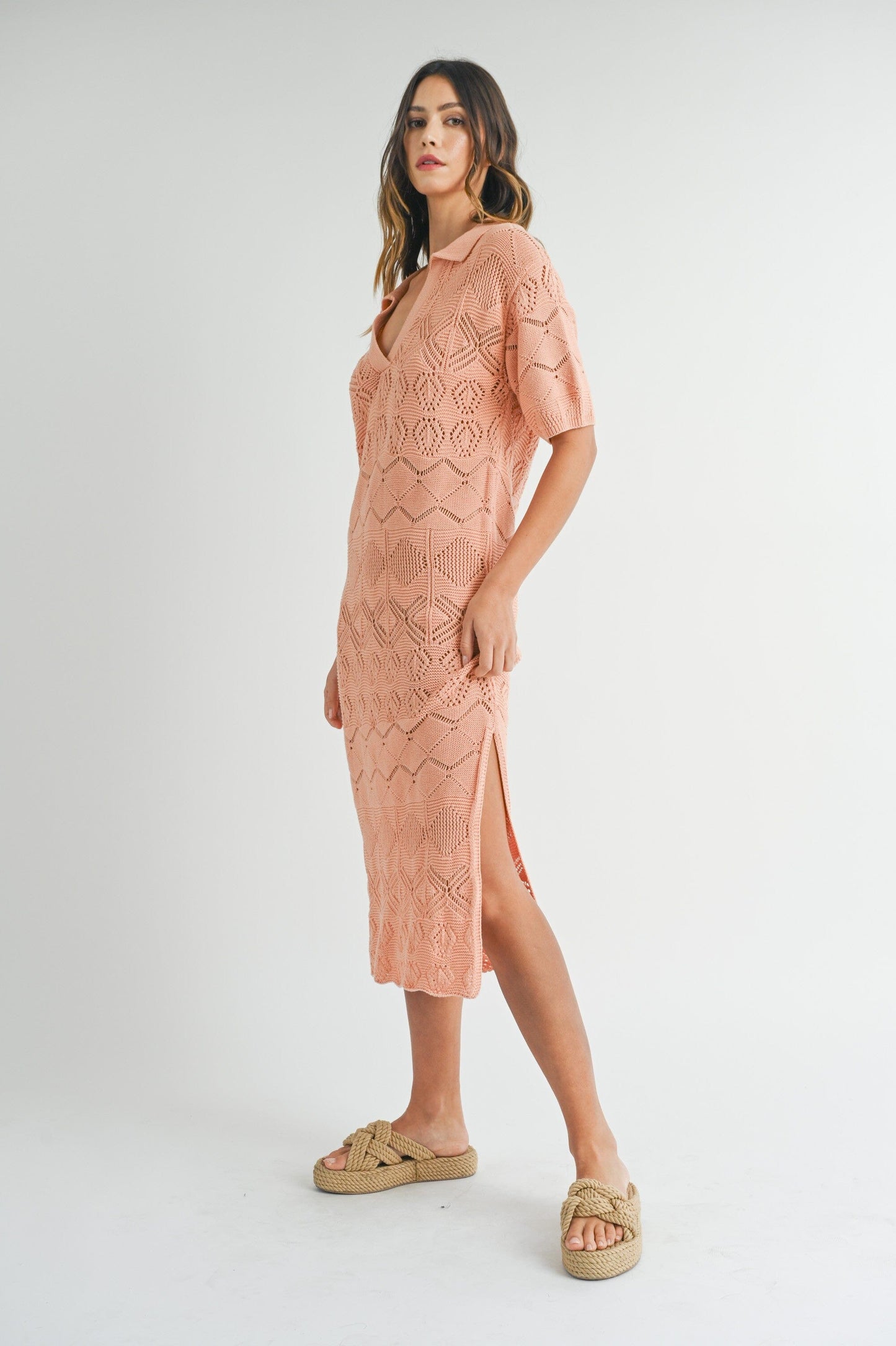 CROCHET SWEATER COLLARED MIDI DRESS Mable