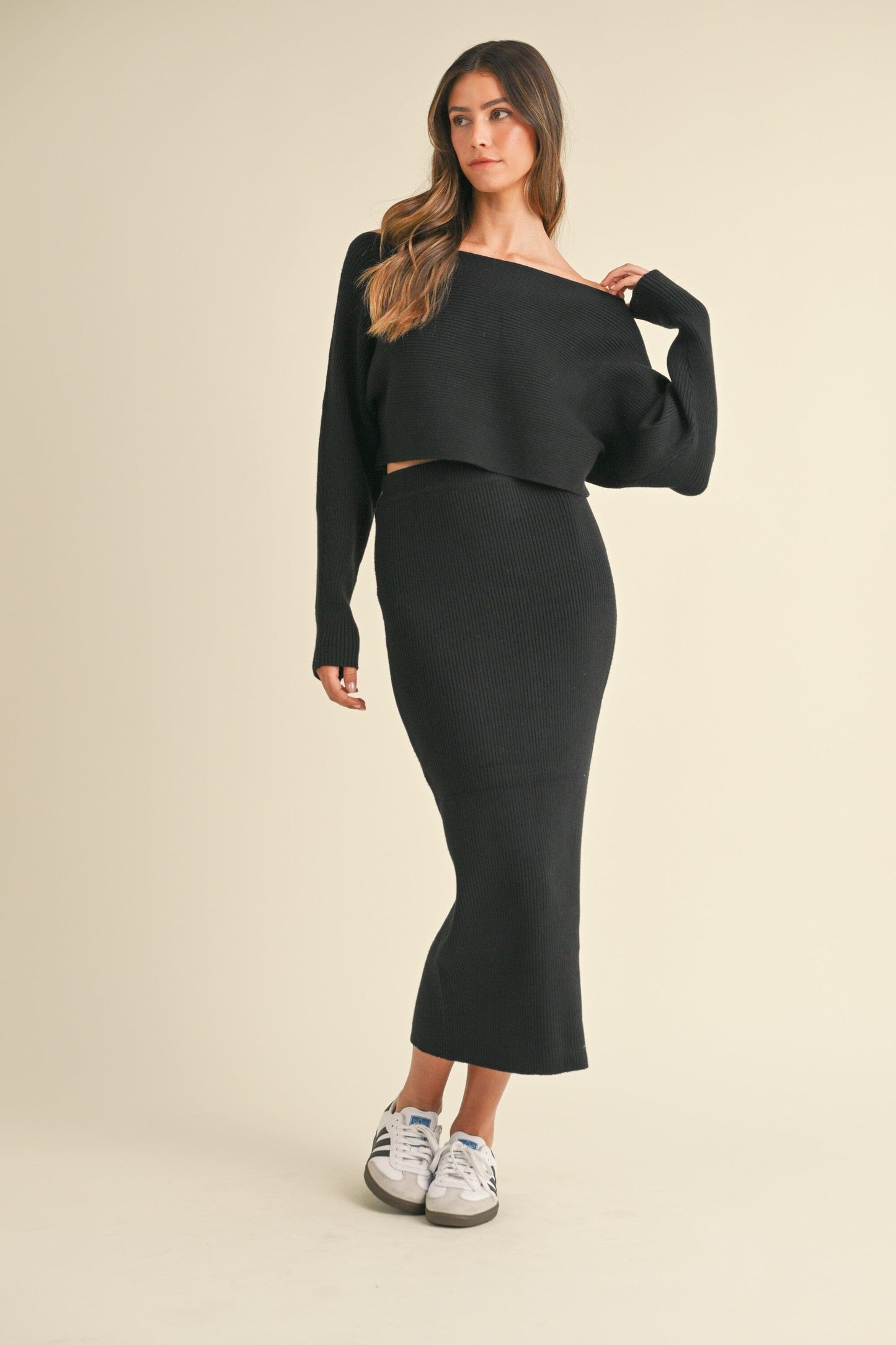 CROP KNIT TOP AND MIDI SKIRT SET mable