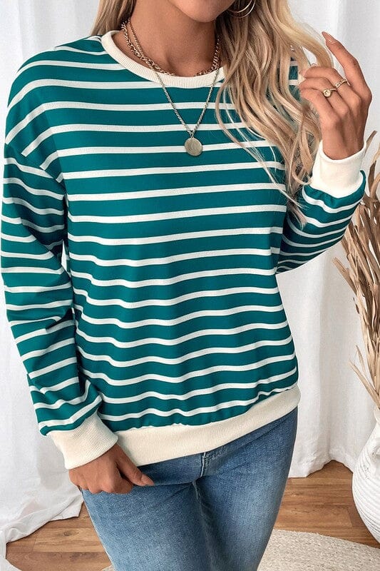 Cyber Monday Special - Green and White Striped Sweatshirt Asia Direct