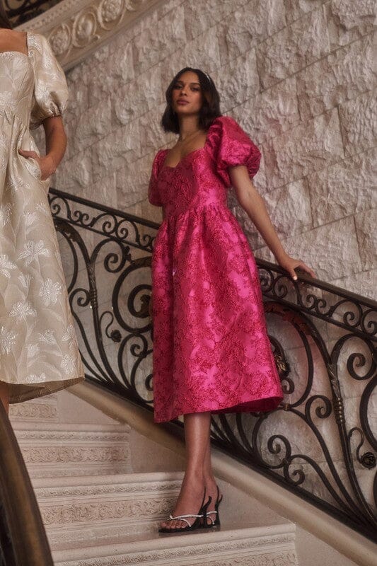 Danica Puff Sleeve Jacquard Midi Sugarlips