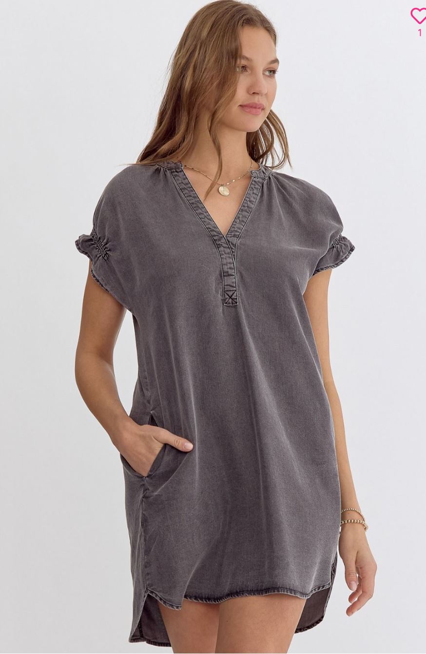 Denim Dress with Ruffle Sleeve entro