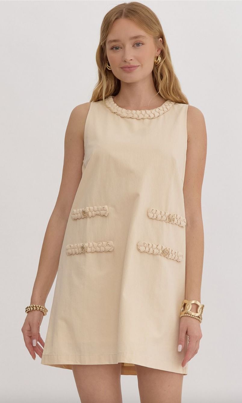 Denim Sleeveless Braid Detail Dress entro