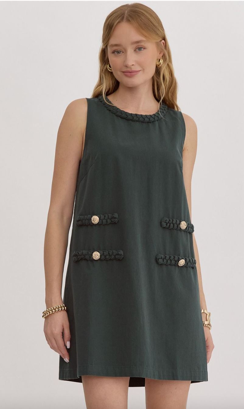 Denim Sleeveless Braid Detail Dress entro