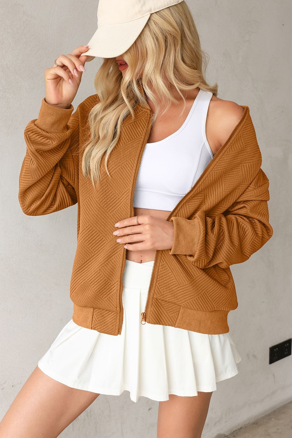 Drop Shoulder Zip-Up Bomber Jacket Kentce