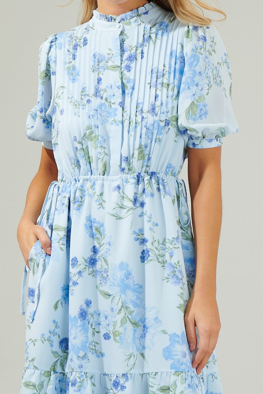Dusty Floss Floral Pleated Midi Dress Sugarlips