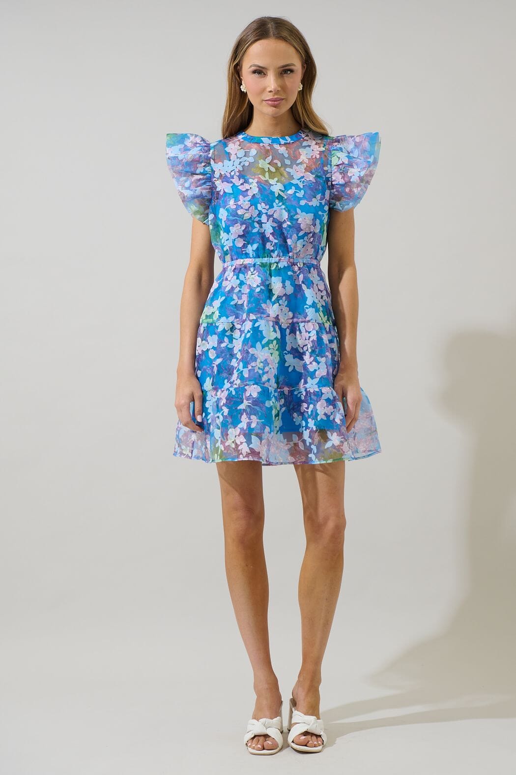 Eleni Blue Floral Organza Dress Sugarlips