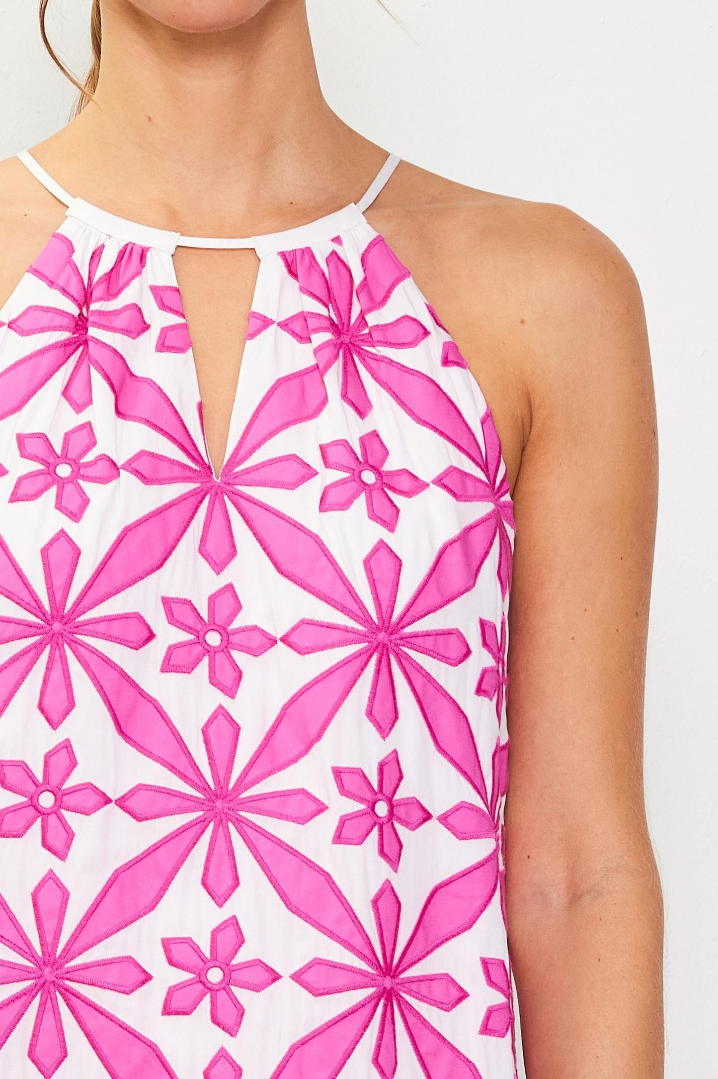 Embroidered Halter Dress Spring 2024 skies are blue