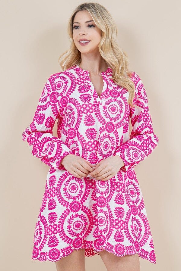 EMBROIDERED LONG SLEEVE TUNIC DRESS Sundayup
