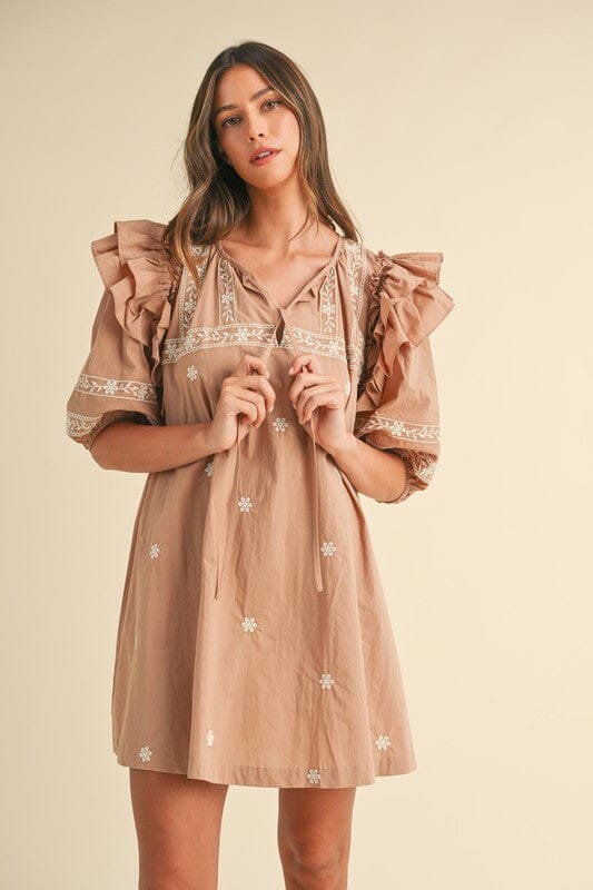 Embroidered Ruffle Sleeve Dress Mable