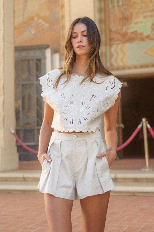 EMBROIDERY SCALLOP CROP TOP AND SHORTS SET mable