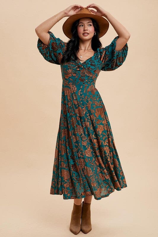 Emerald and Copper Velvet Burnout Maxi In Loom