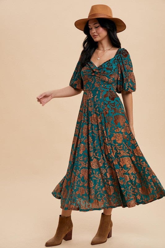 Emerald and Copper Velvet Burnout Maxi In Loom