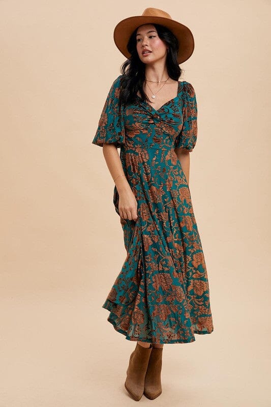 Emerald and Copper Velvet Burnout Maxi In Loom