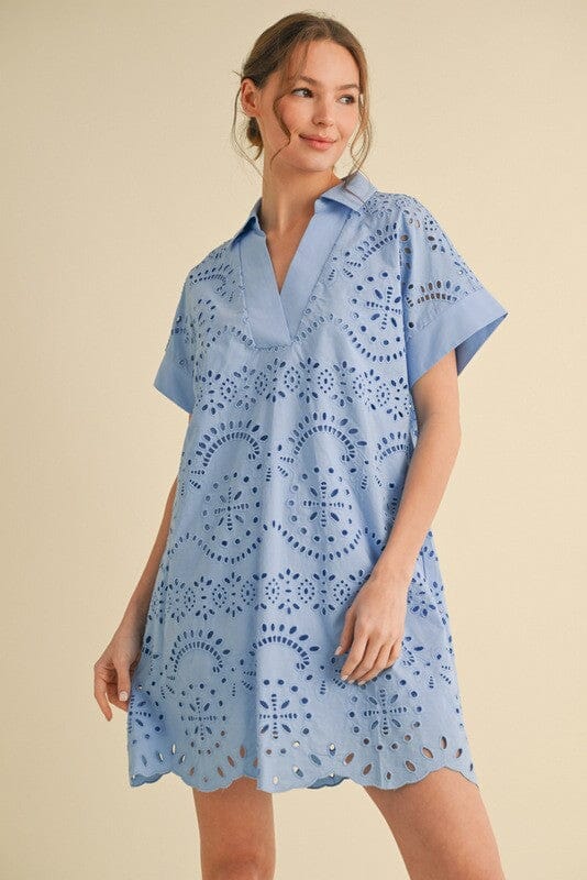Eyelet Lace Collared Dress Jodifl