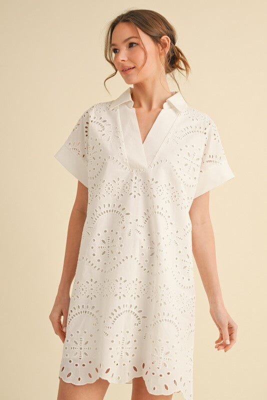 Eyelet Lace Collared Dress Jodifl