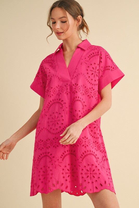 Eyelet Lace Collared Dress Jodifl