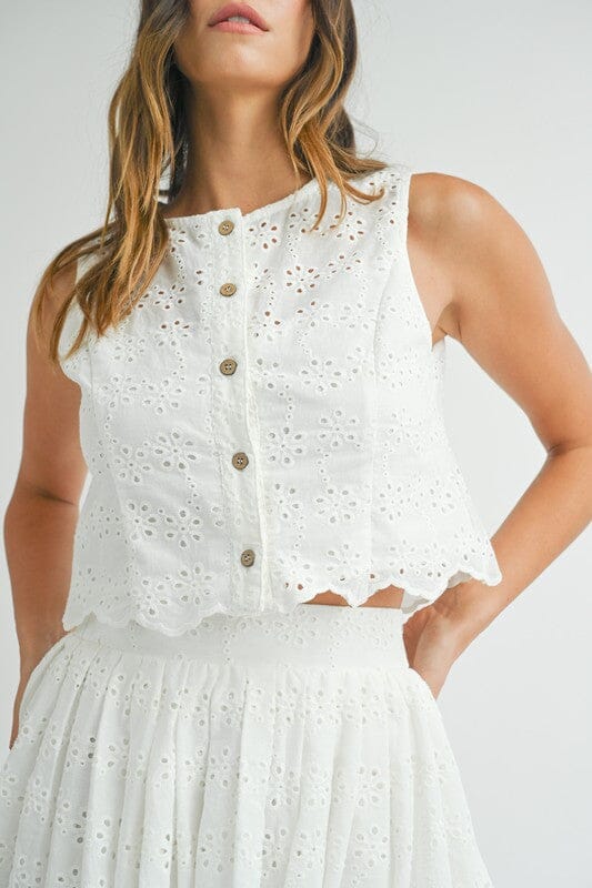 Eyelet Scalloped Skirt Set Mable