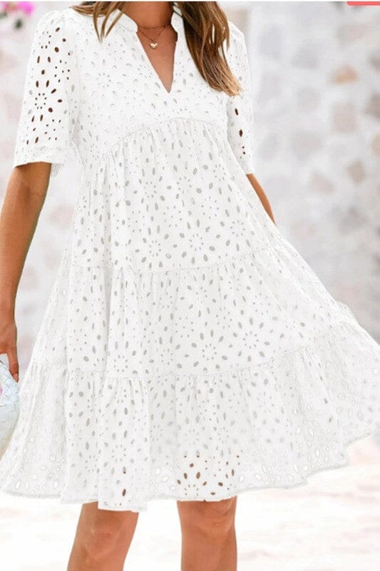 Eyelet Split Neck Dress Wholesalesir small White