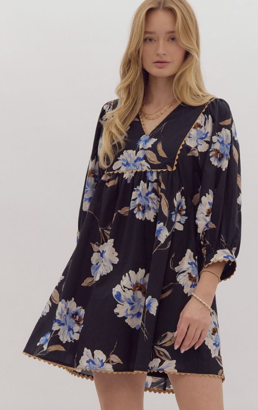 Fall Floral Poplin Dress Entro