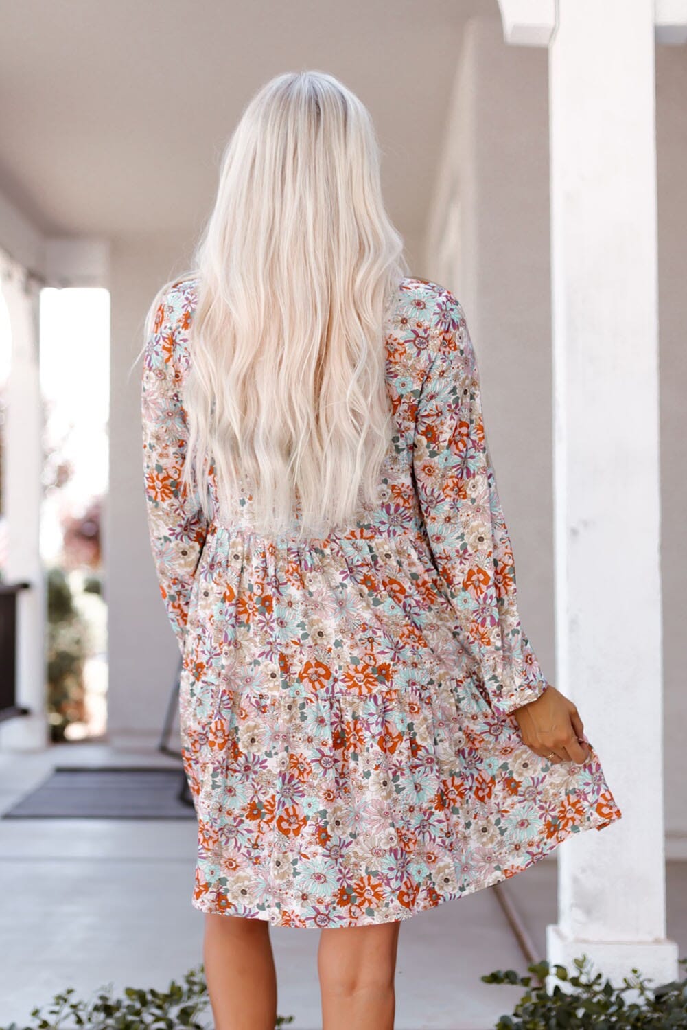 Fall Floral Split Neck Button Dress sweet lover fashions