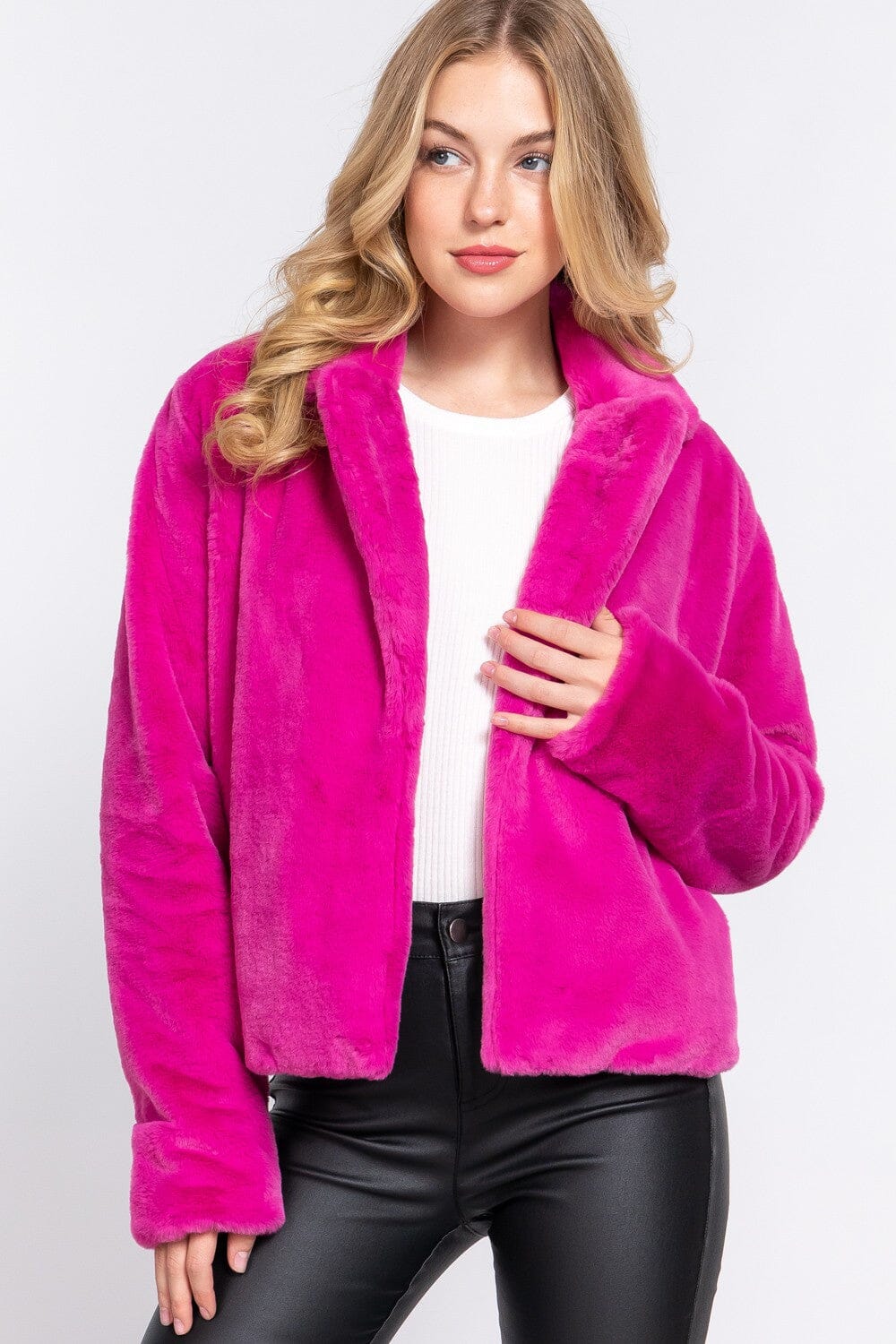FAUX FUR NOTCHED COLLAR JACKET style up