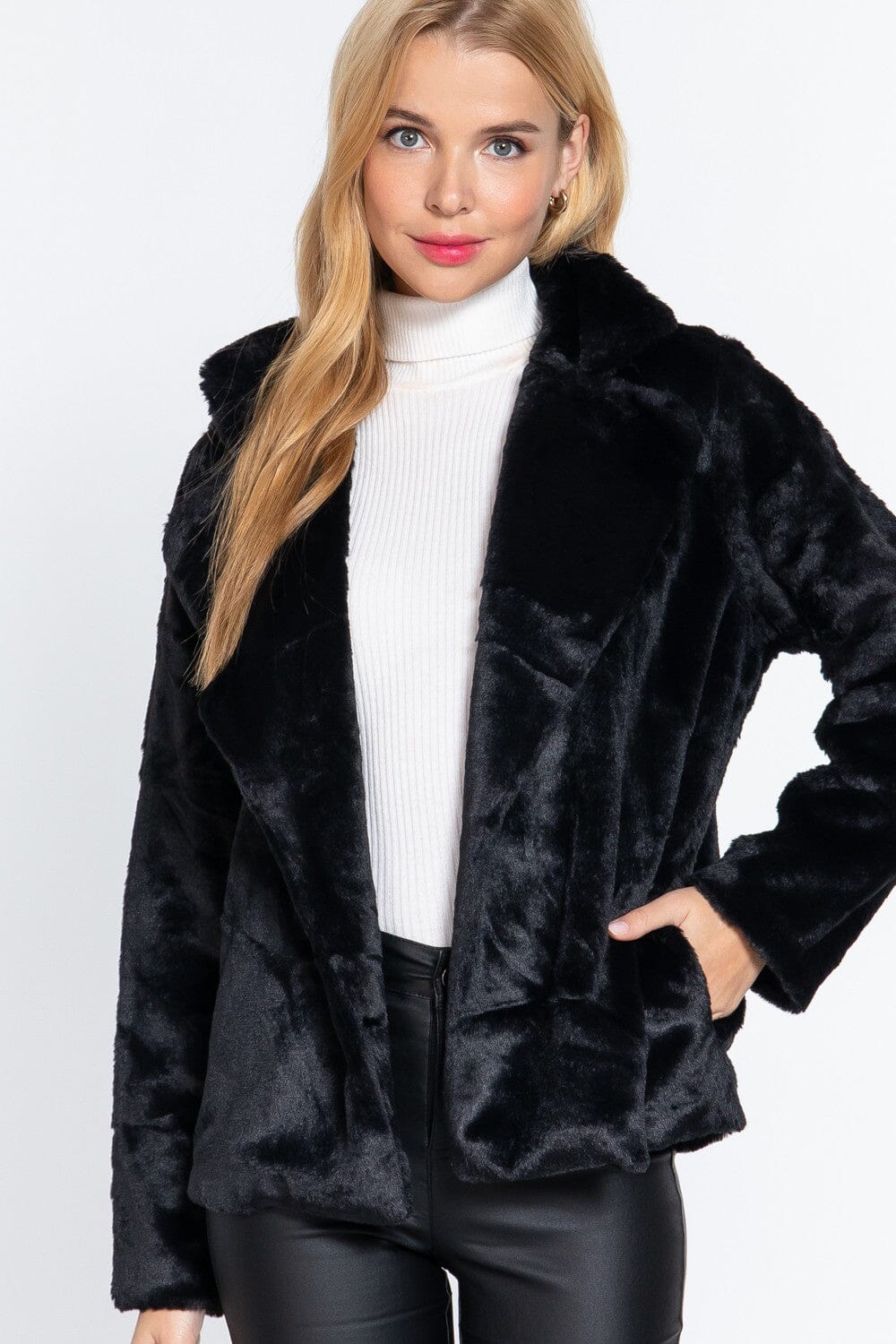 FAUX FUR NOTCHED COLLAR JACKET style up