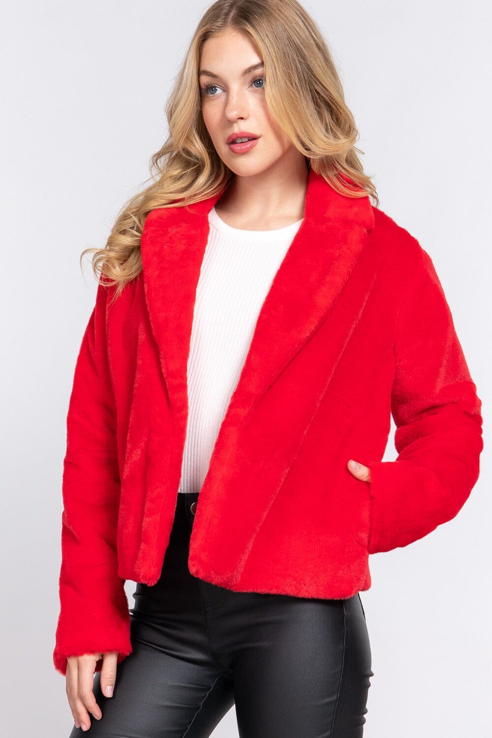 FAUX FUR NOTCHED COLLAR JACKET style up