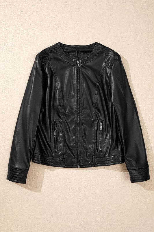 Faux Leather Slim Fit Jacket Kentce