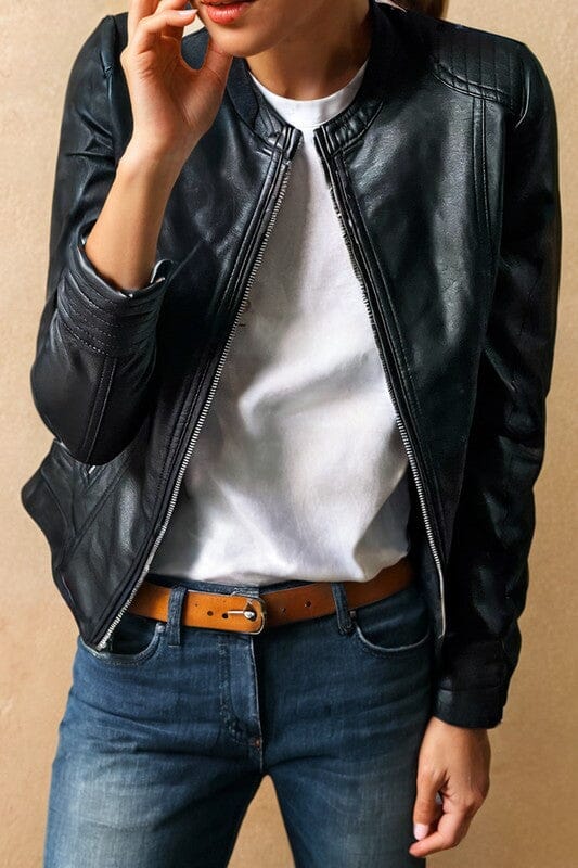 Faux Leather Slim Fit Jacket Kentce