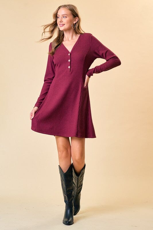 Fit and Flare Henley Knit Dress Doe & Rae