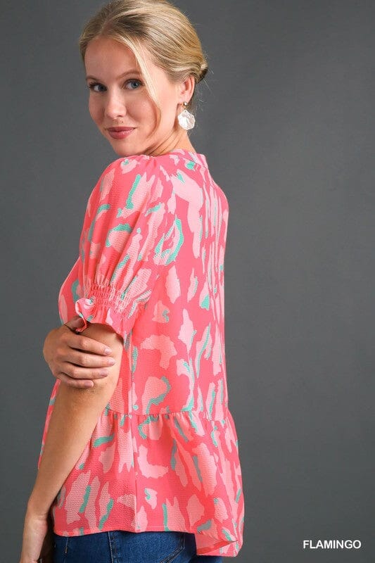 Flamingo Spotted Notched Neck Top Kentce