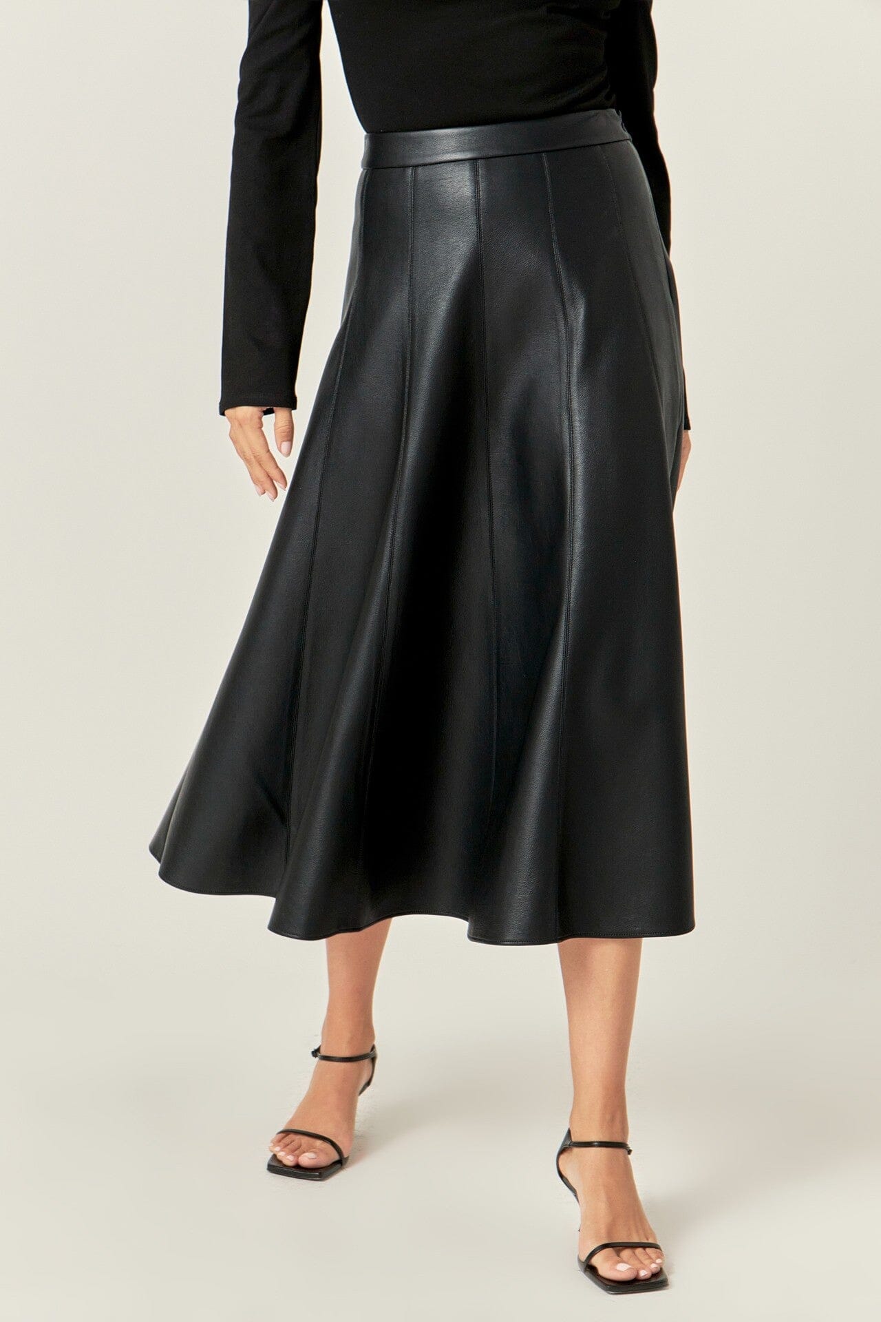 FLARE FAUX LEATHER MIDI SKIRT English Factory