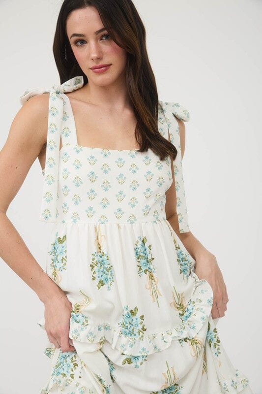 Floral Bouquet Tie Shoulder Midi Mine and E&M