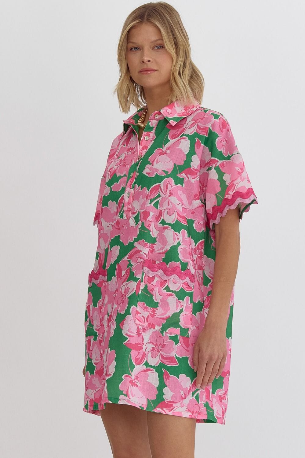 Floral Collared Dress with Ric Rac Trim entro
