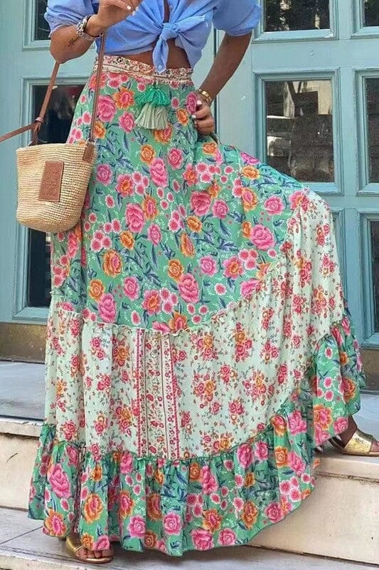Floral Colorblock Maxi Skirt Wholesalesir