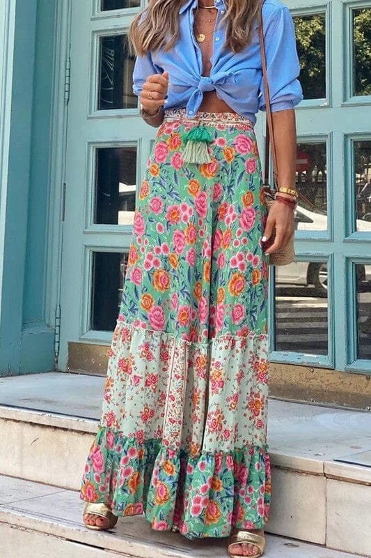 Floral Colorblock Maxi Skirt Wholesalesir