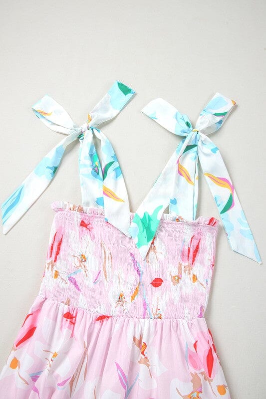 Floral Colorblock Shoulder Tie Maxi Shewin