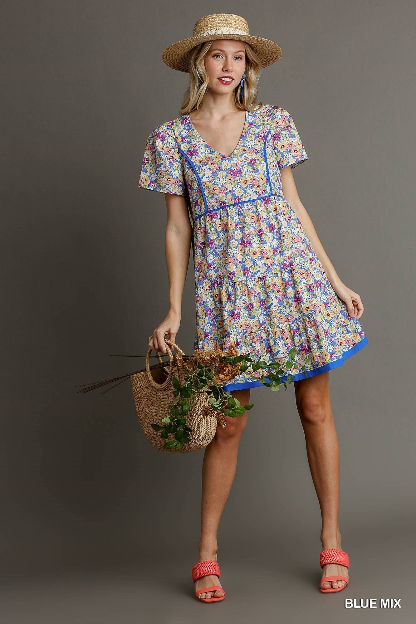 Floral Dress with Cobalt Piping Umgee