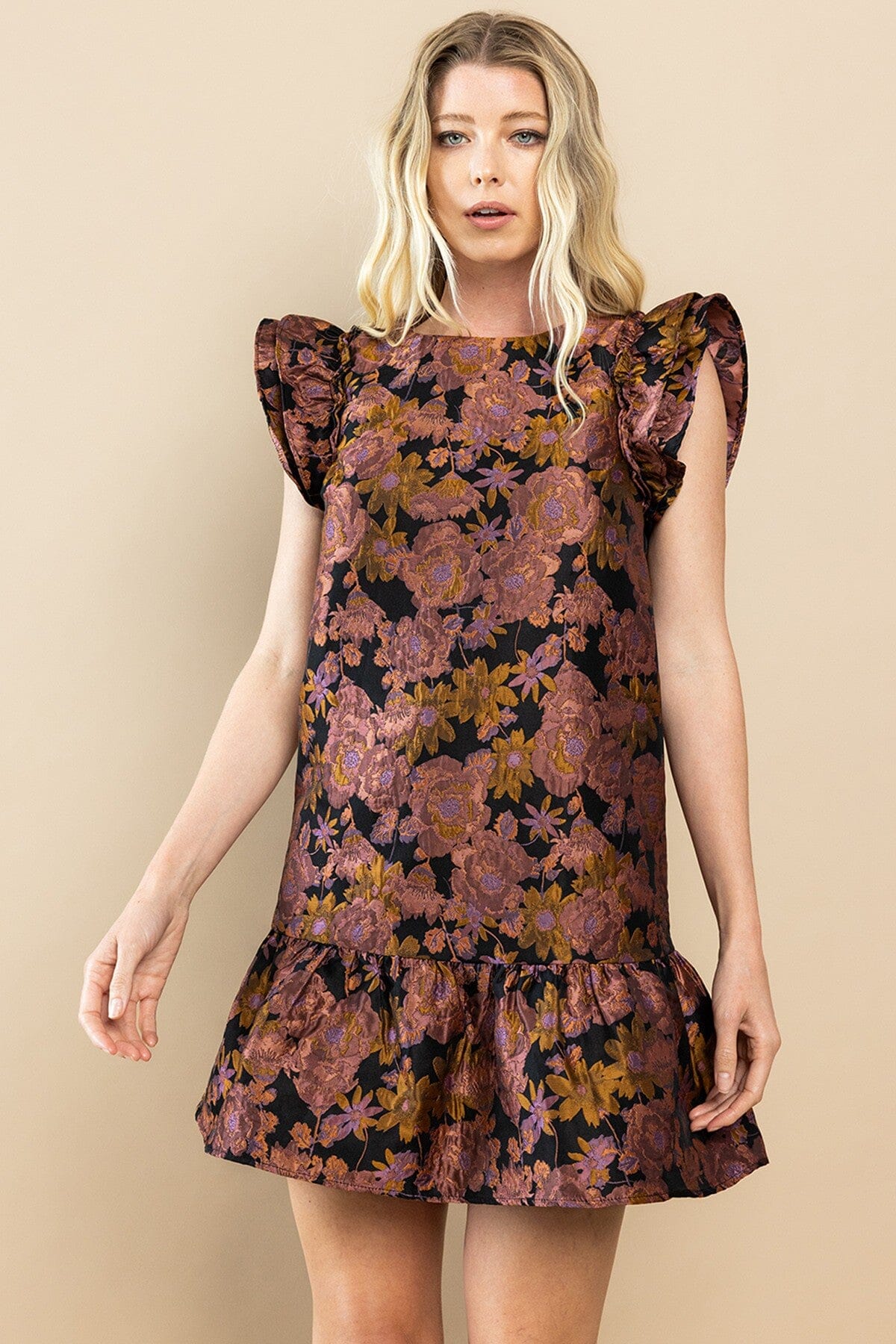 Floral Jacquard High Neck Dress TCEC