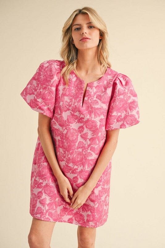 Floral Jacquard Puff Sleeve Jodifl