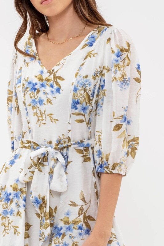 Floral Peasant Sleeve Dress Blu Pepper