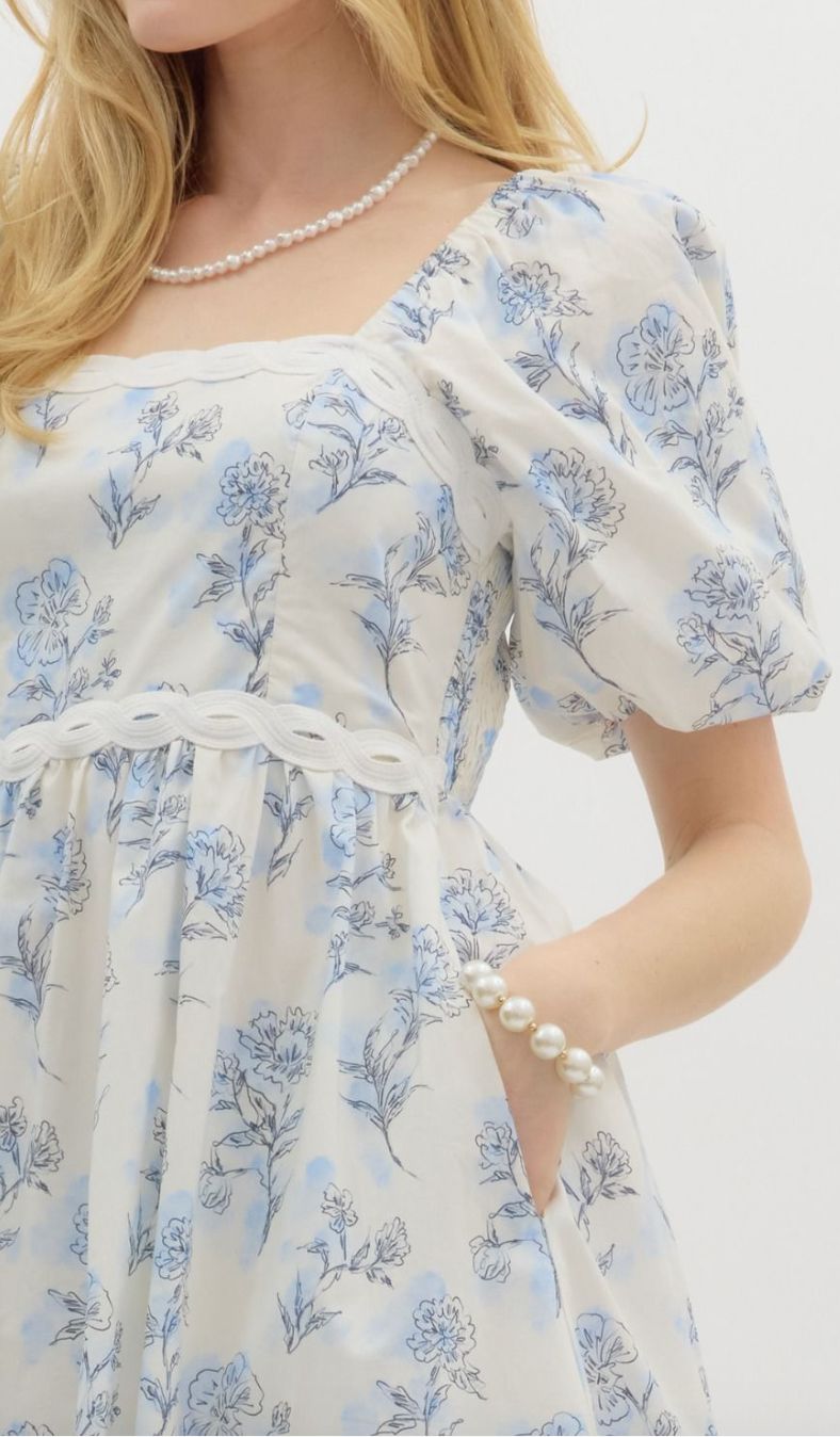 Floral Print Braided Waist Detail Dress entro