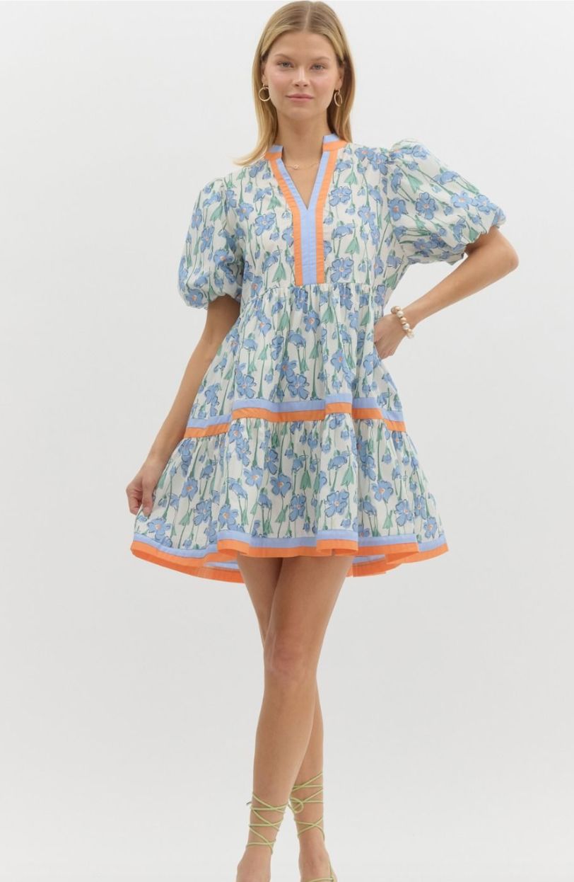 Floral Print Dress w/ multicolor band Entro